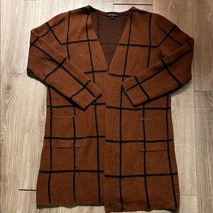 Fortune + Ivy Elegant Brown and Black Plaid Women’s Long Cardigan XL